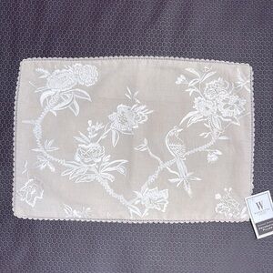 Embroidered Pillow Case - flowers, stylized leaves and the bird- brand new